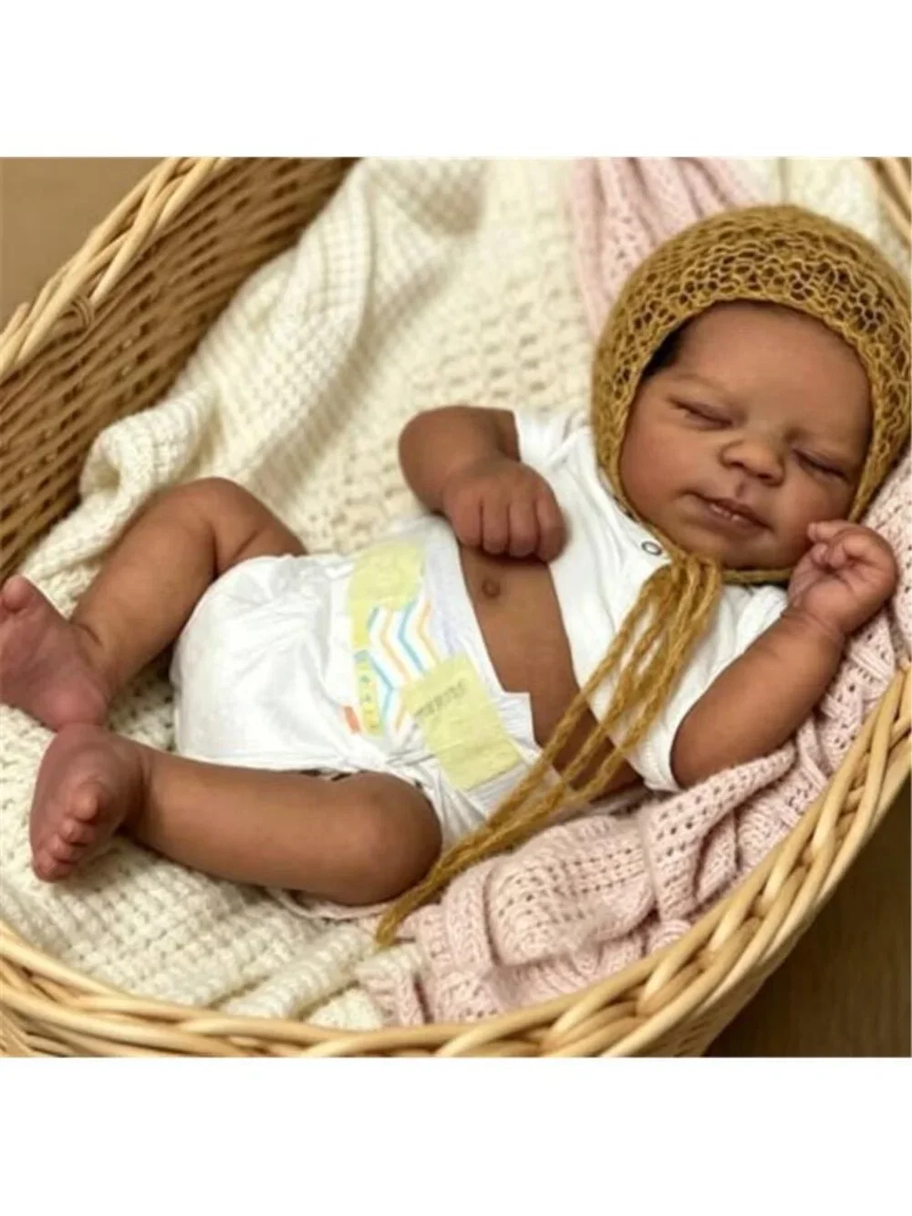 19 Inch Full Body Silicone Black Reborn Baby Girl Doll Waterproof Anatomical